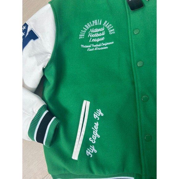 NFL Philadelphia Eagles Vintage Kelly Green Leather Wool Fly Varsity Jacket sz S - Picture 3 of 6